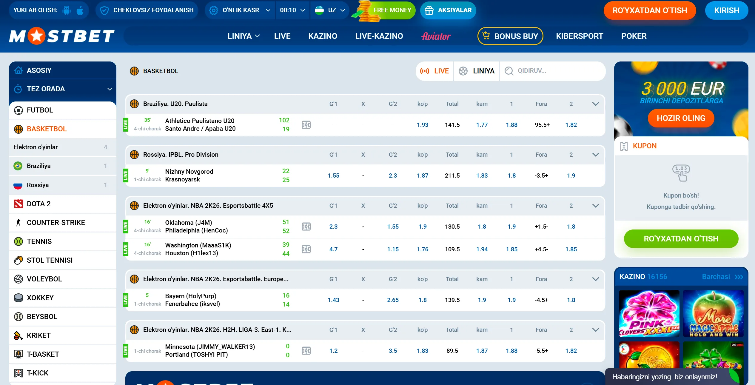 MostBet sport stavkalar interfeysi